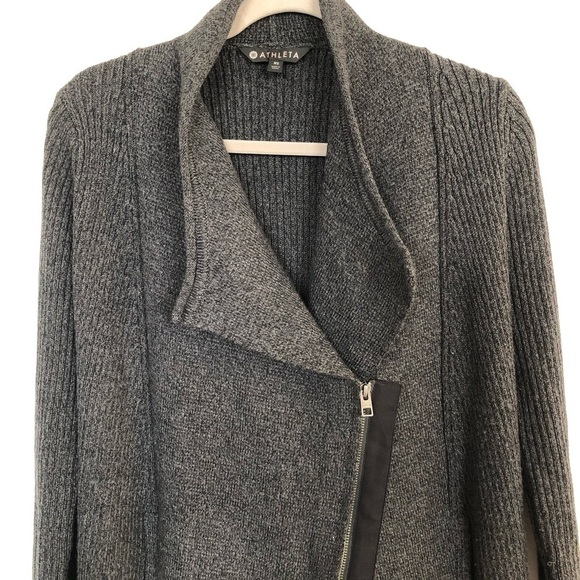 Athleta Sentinel Thermolite Charcoal Heather Gray Black Moto zip cardigan coat - Picture 6 of 11